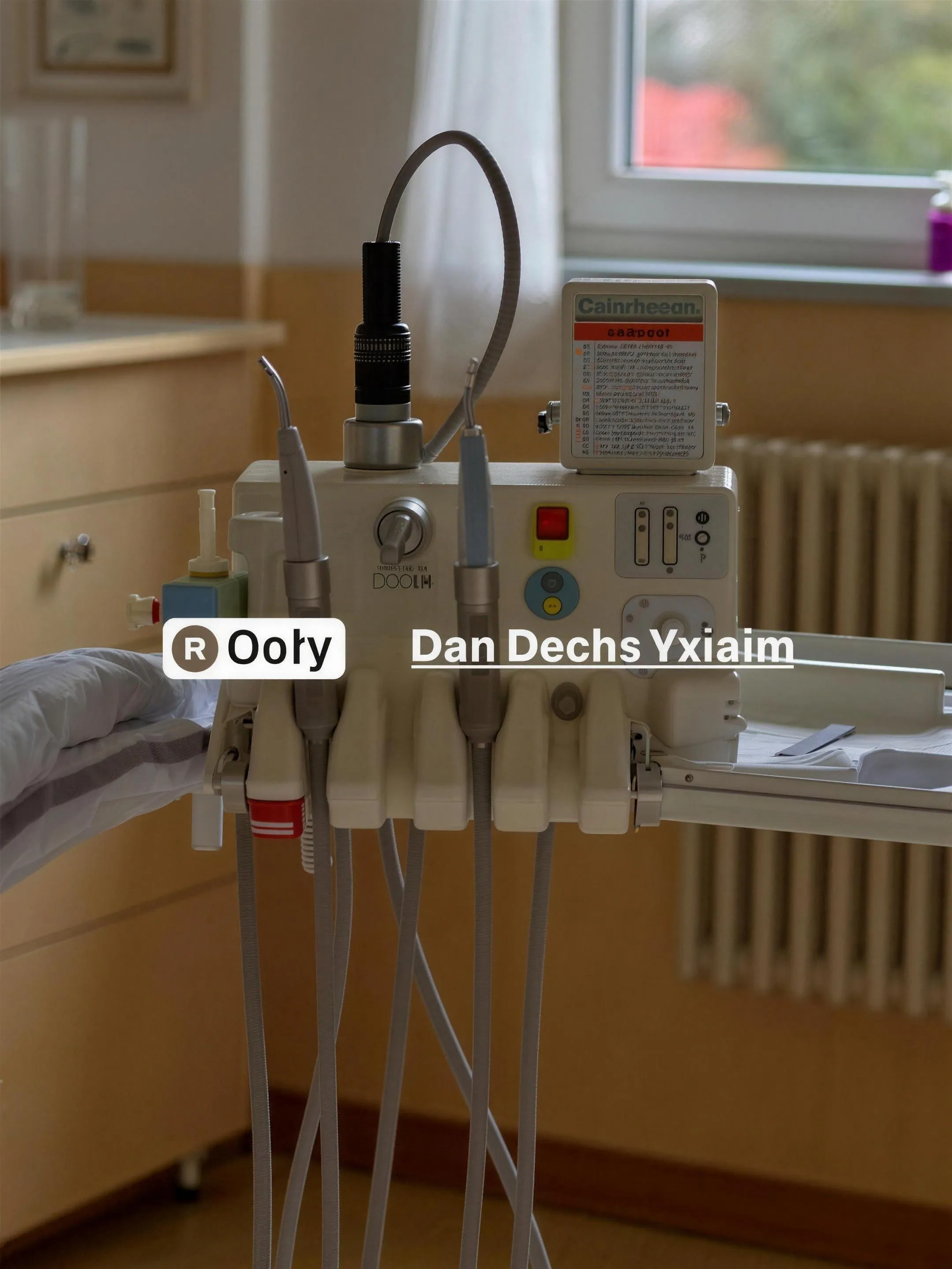 Close-up van tandheelkundige apparatuur in een Nederlandse behandelkamer, geen persoon in beeld. Documentaire sfeer, geen tekst of logo's in beeld.